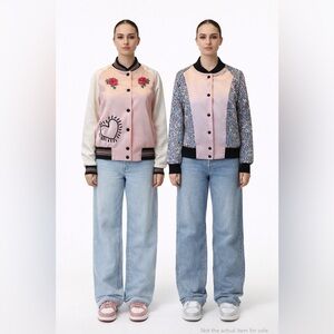 Coach x Keith Haring Reversible Pink Satin Bomber Jacket XS/S Limited Edition